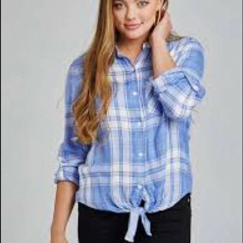 Alter'd State Leyden Blue and White Plaid Top Size M